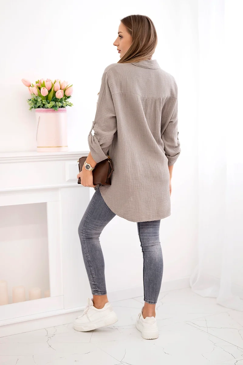 Kesi Włoski Cotton muslin shirt Plus Size fango