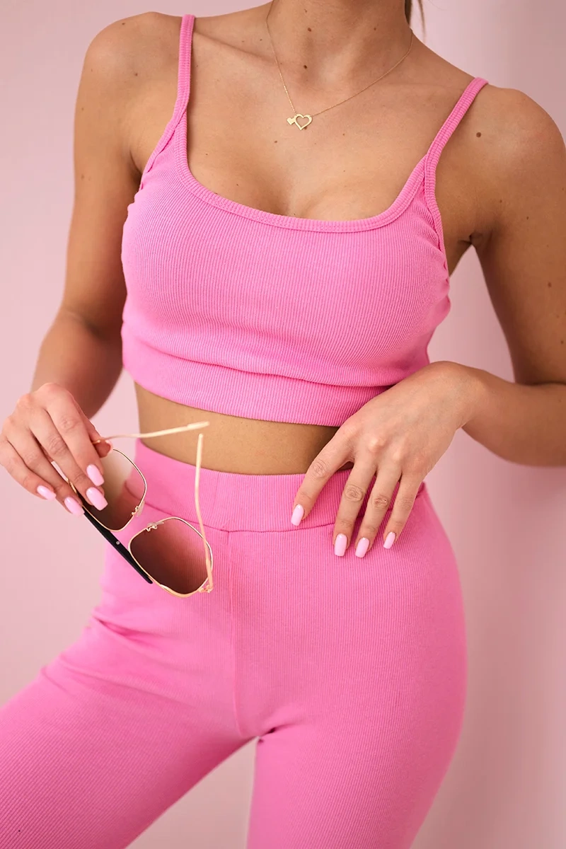 Striped top set with a blouse in light pink color