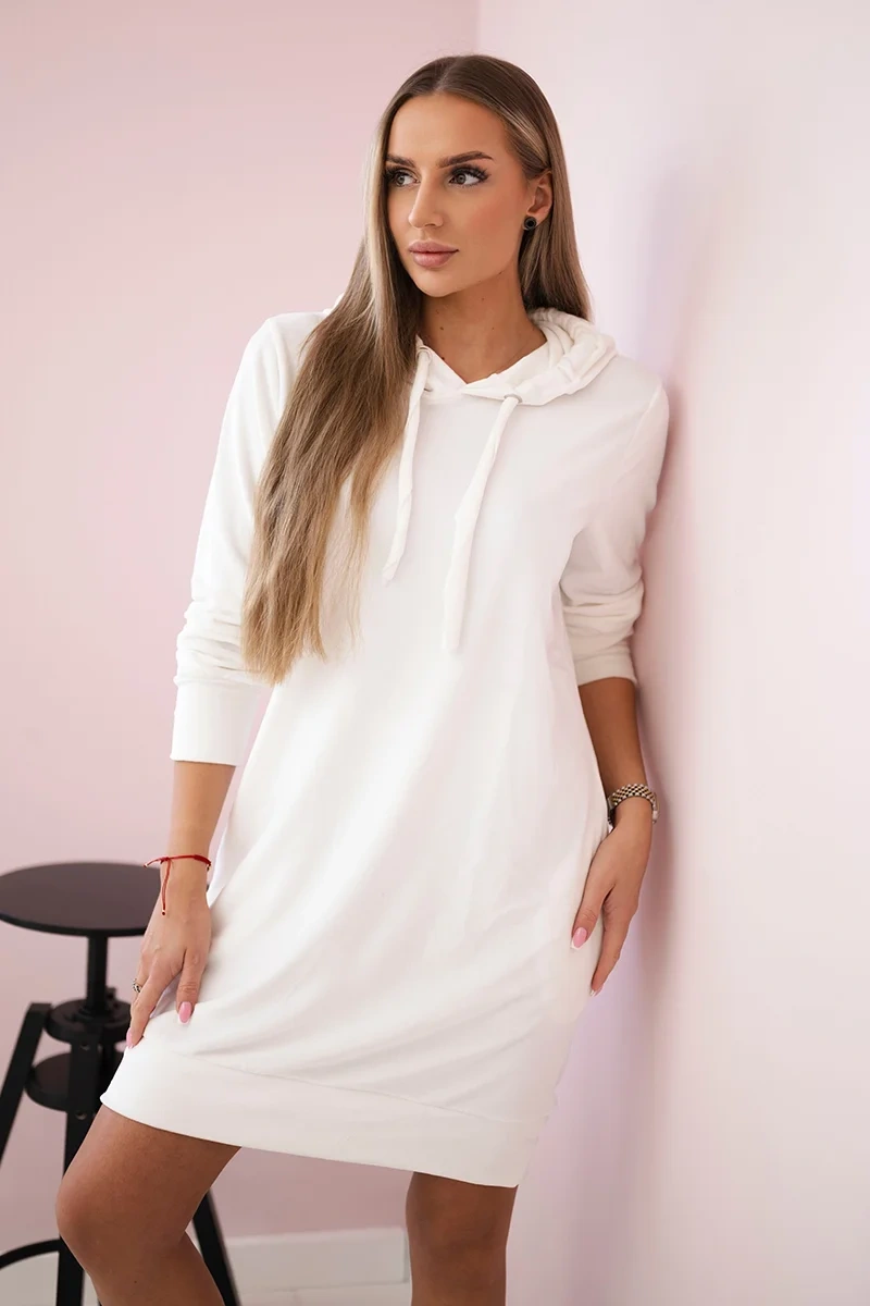 Velour dress with hood ecru