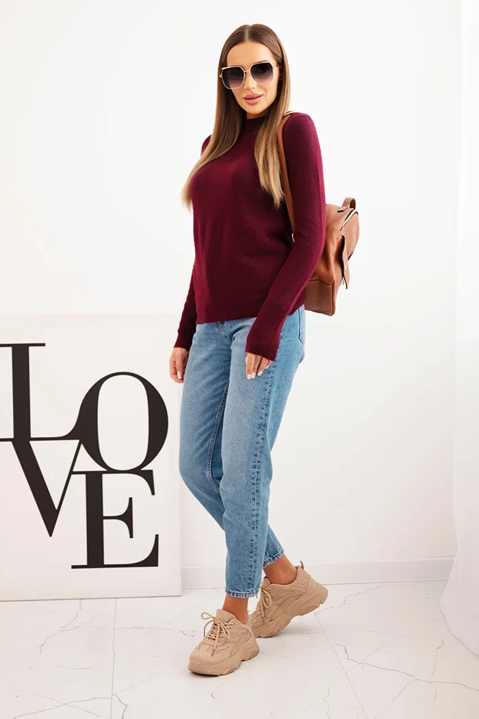 Kesi Włoski Women's sweater alpaca with a round neckline brown