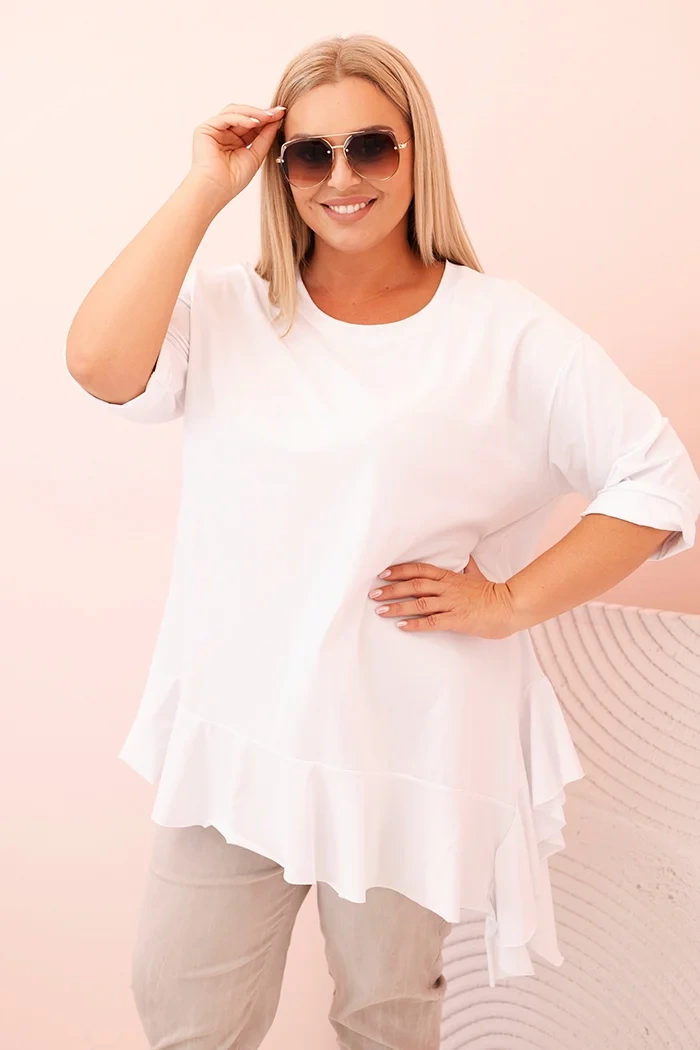 Kesi Włoski Women's Plus Size blouse with cotton, featuring a pocket and rolled sleeves kiwi