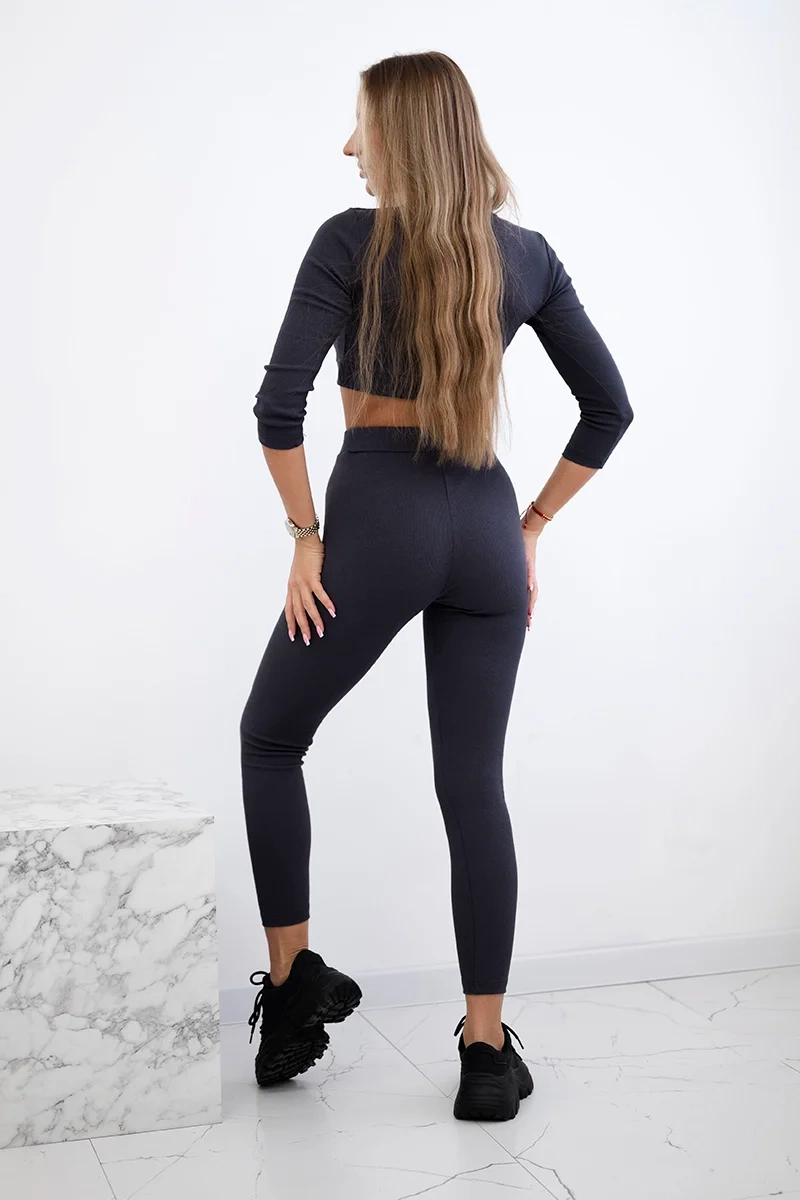 Ribbed crop top set made of graphite