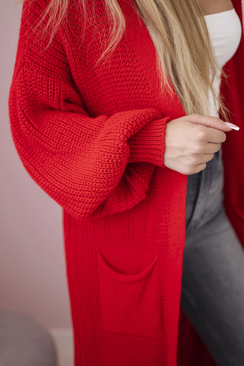 Long cardigan sweater red