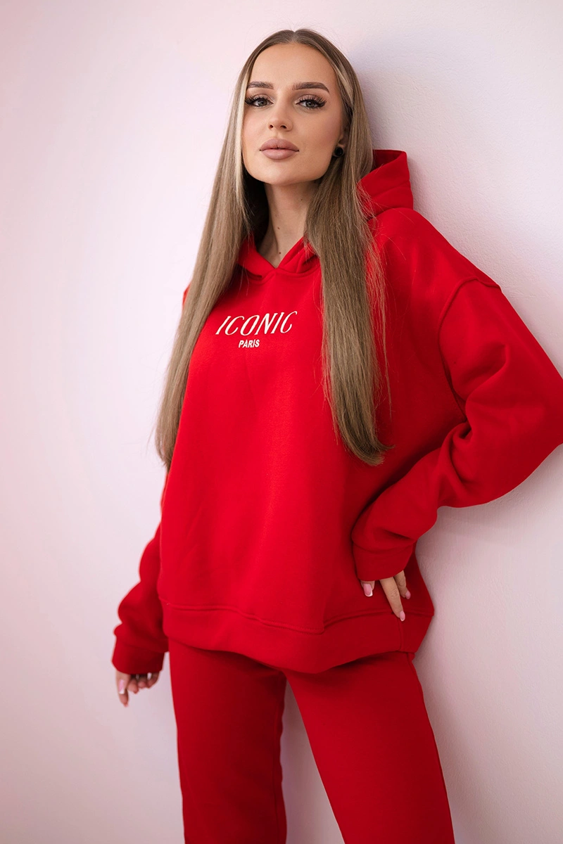 Insulated cotton set, sweatshirt with embroidery   red trousers