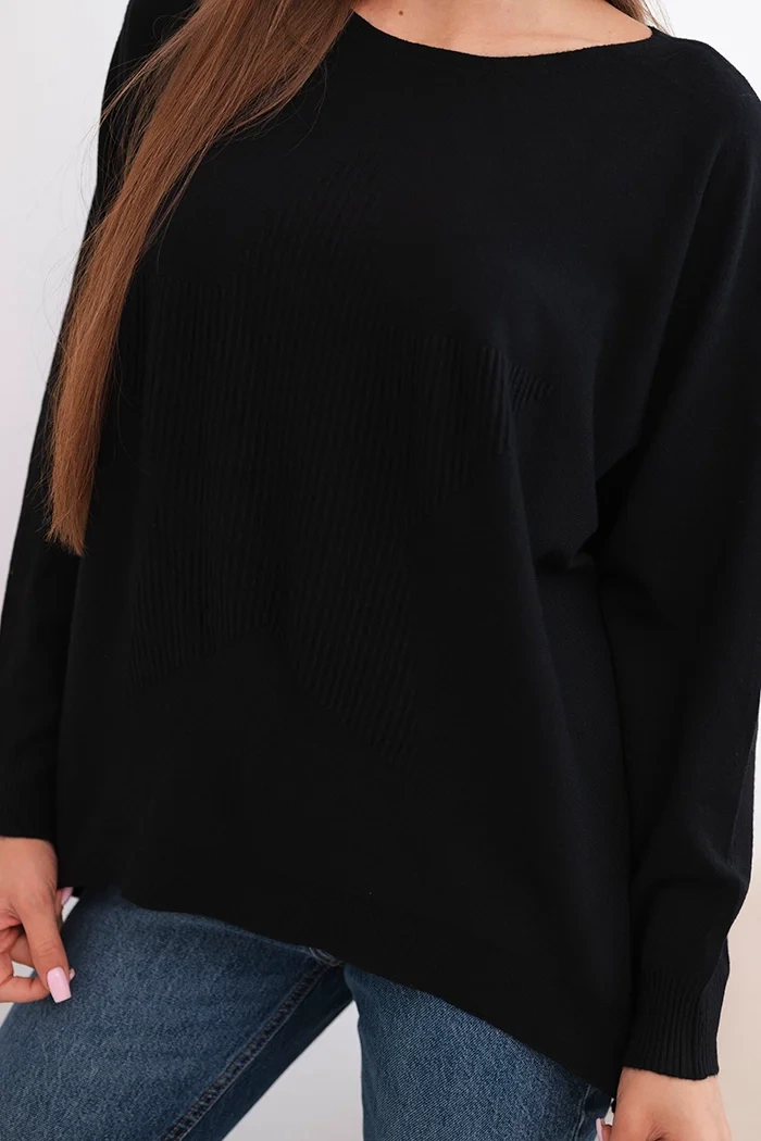 Kesi Włoski Women's sweater with a longer back and embossed star black