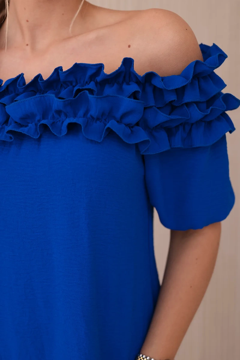 Spanish blouse with a small ruffle cornflower blue