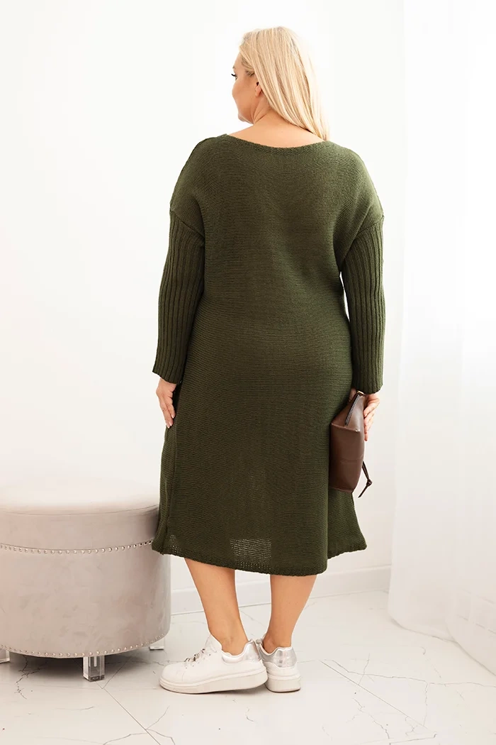 Kesi Włoski Plus Size women's oversized sweater dress with mohair and pocket khaki