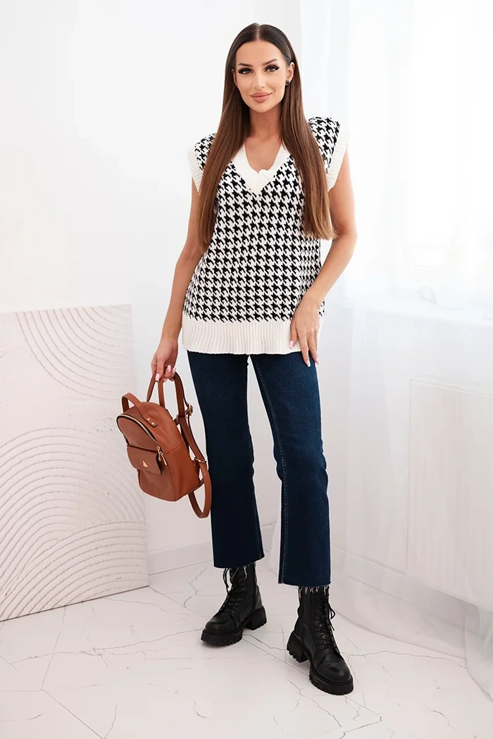 Kesi Sveter Houndstooth bez rukávov ecru