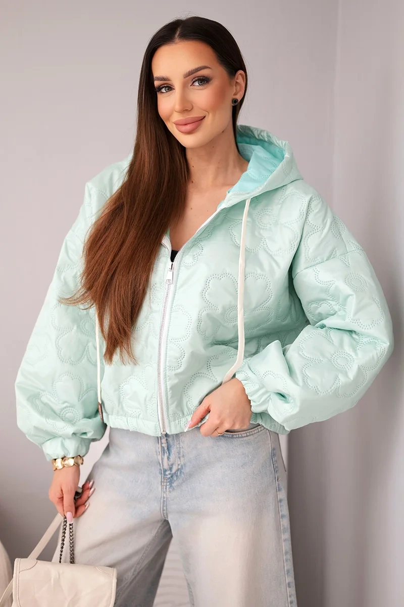 Дамско ватирано яке с качулка Kesi Włoski, цвят мента