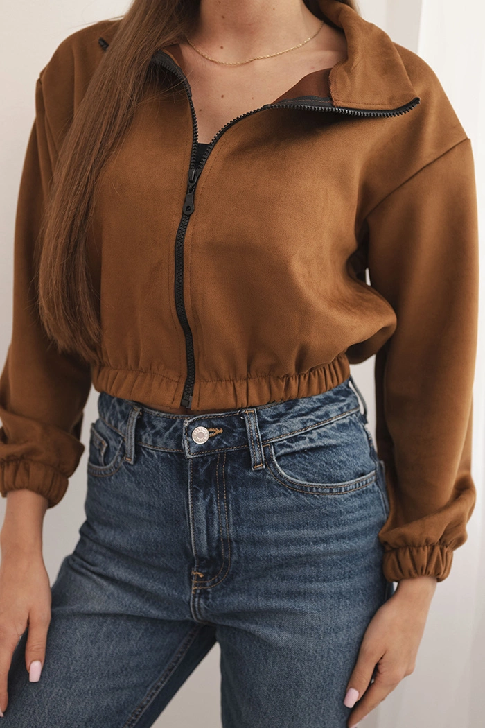Suede zip-up sweatshirt Camel