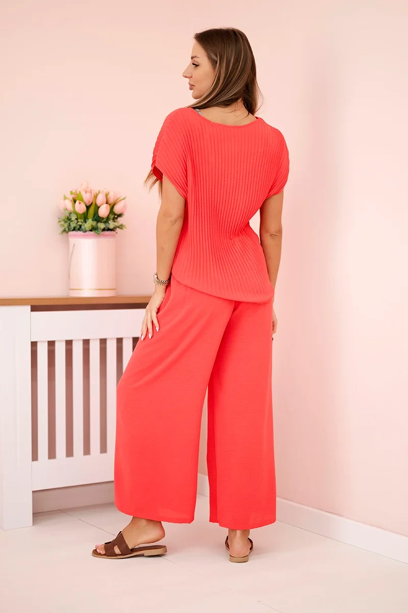 Kesi Włoski Viscose set pleated blouse + trousers raspberry