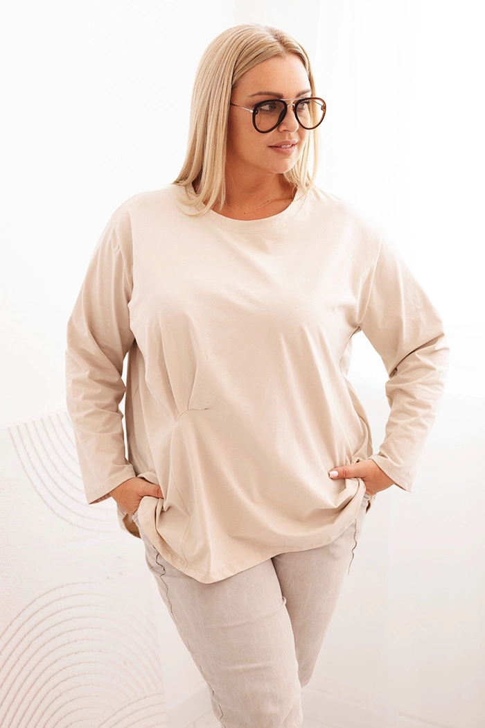 Kesi Włoski Women's Plus Size blouse with cotton, featuring a pocket and rolled sleeves kiwi