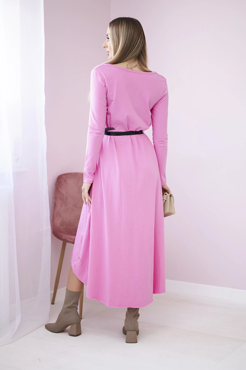 Dress with decorative belt and inscription light pink