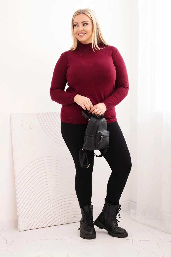 Kesi Włoski Plus Size women's sweater made of viscose with a turtleneck burgundy