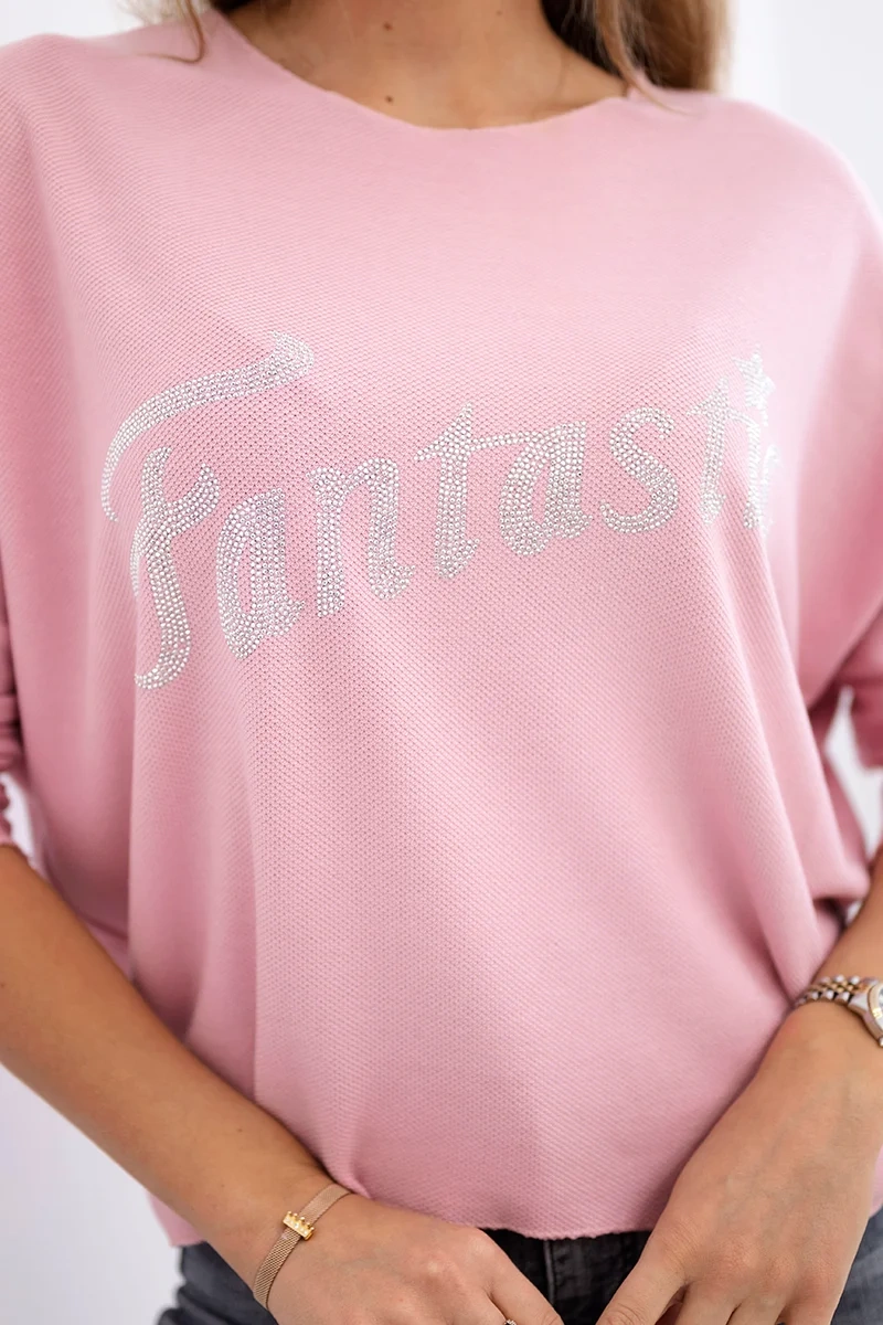 Kesi Włoski Blouse with the inscription Fantastic powder pink