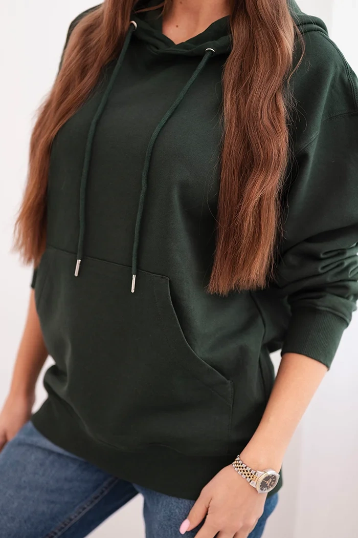 Kesi Włoski Women's cotton looped hoodie with kangaroo pocket dark green
