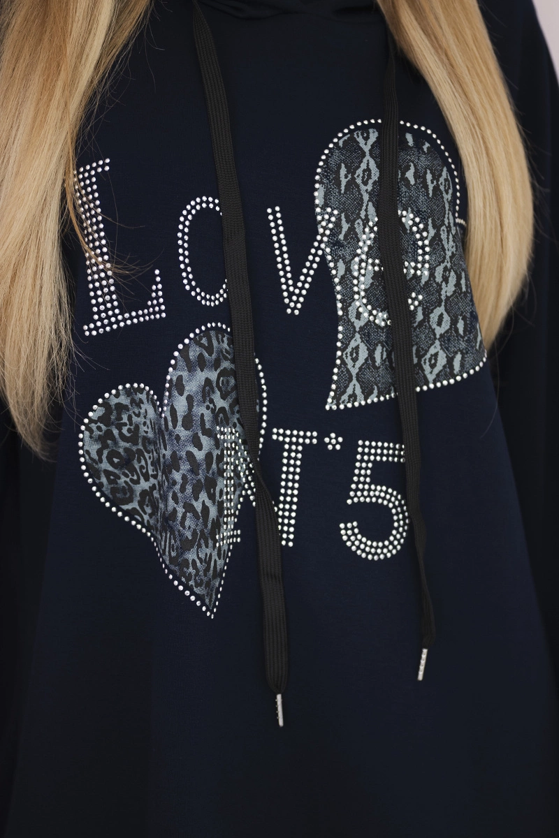Kesi Włoski Oversized viscose sweatshirt Love navy blue