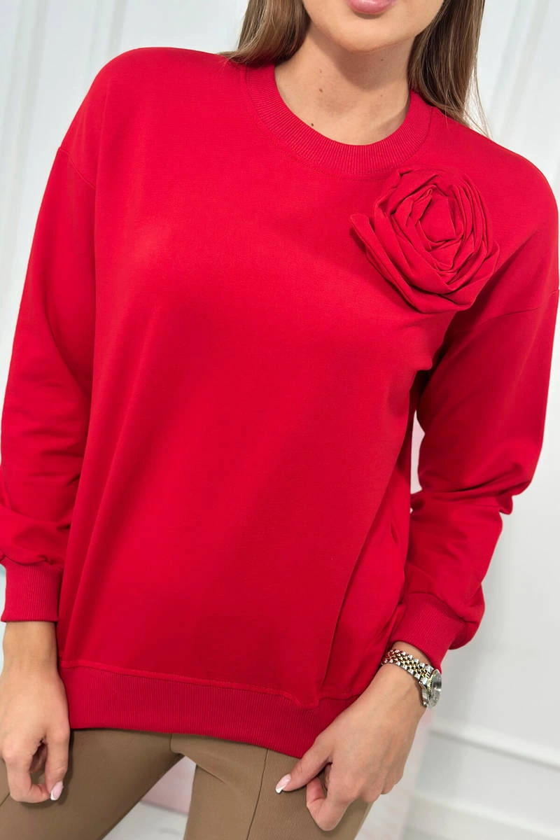 Kesi Cotton blouse with decorative flower red