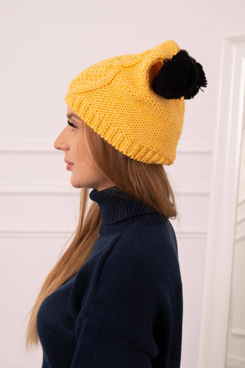 Kesi Cap with fleece 2 pompoms K291 yellow