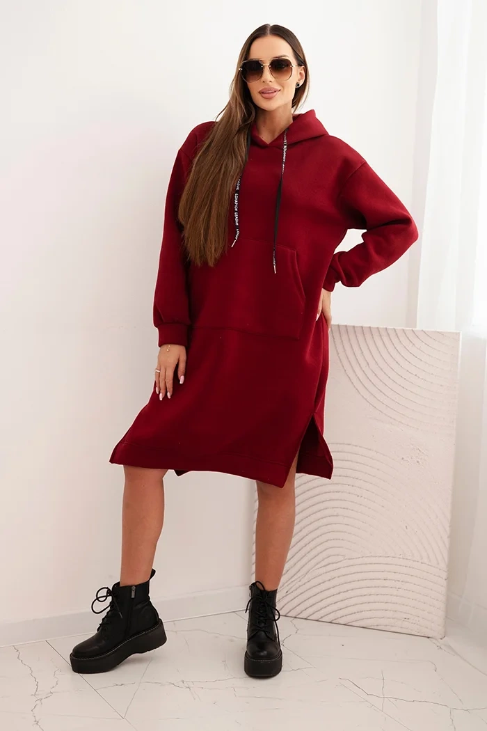 Kesi Włoski Women's cotton hoodie dress insulated burgundy