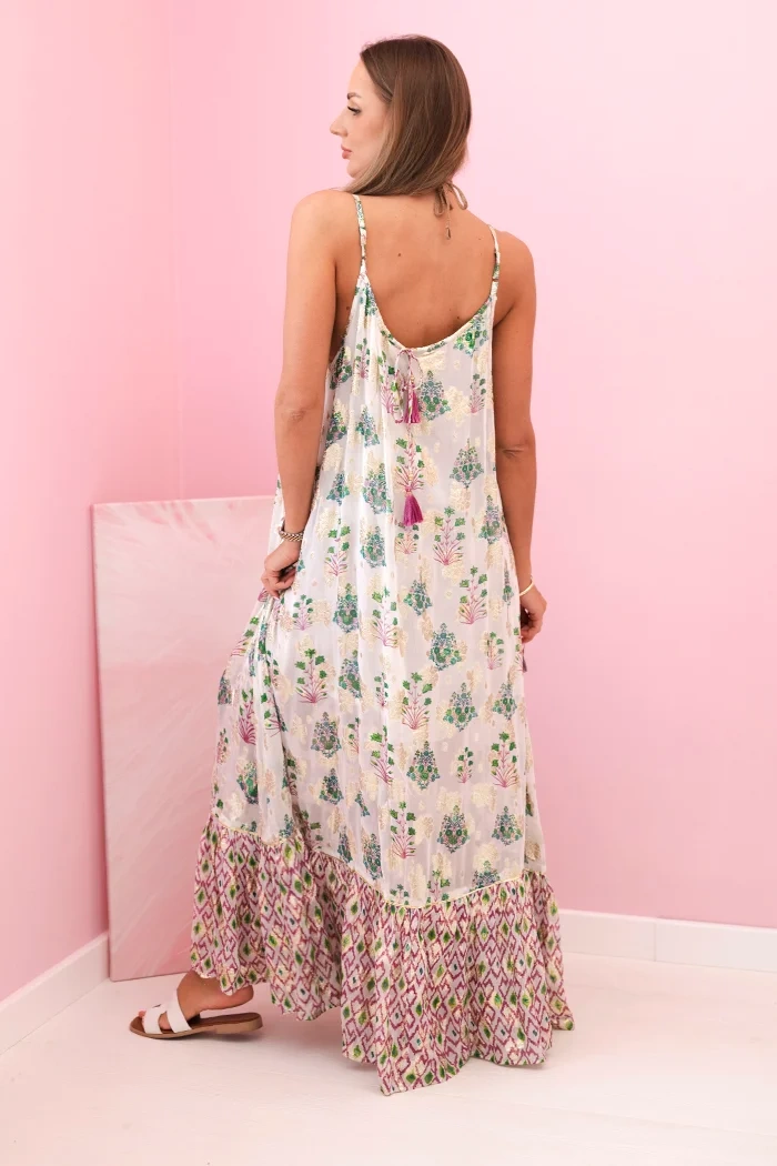 Kesi Włoski Women's dress with straps made of light viscose with a frill violet