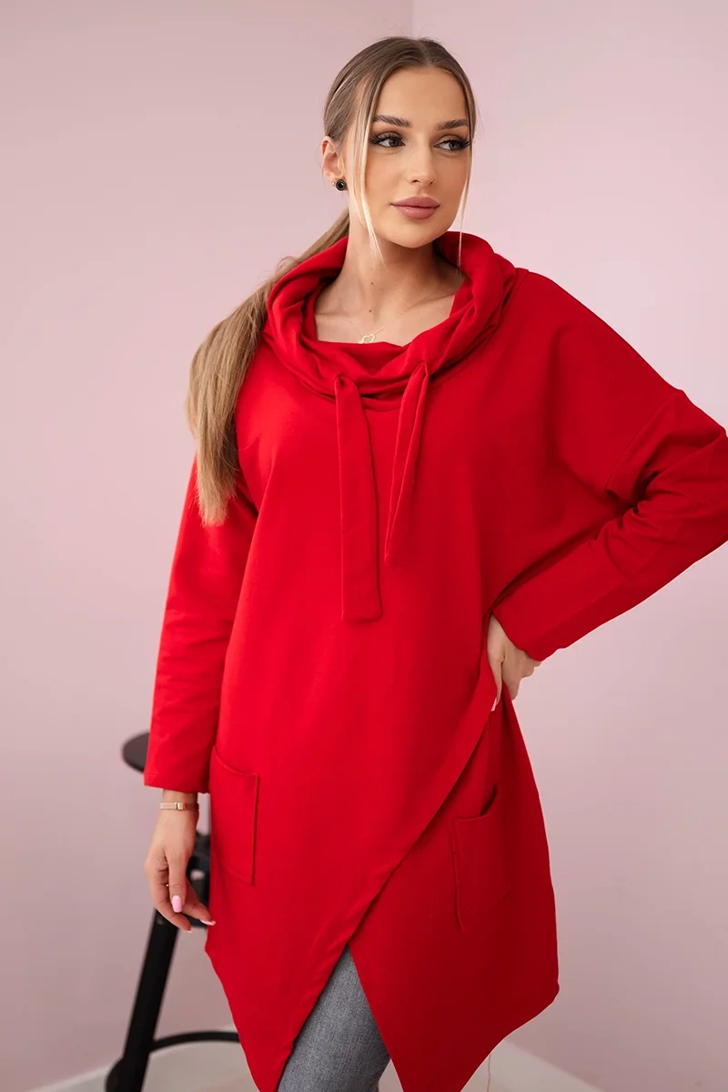 Tunic with a clutch on the front Oversize red