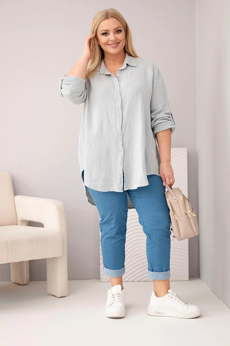 Kesi Włoski Bavlnená mušelínová košeľa Plus Size sivý