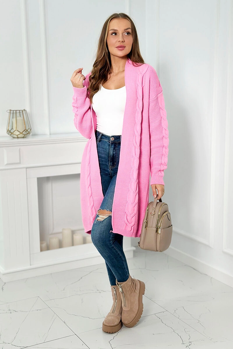 Cardigan sweater braid light pink