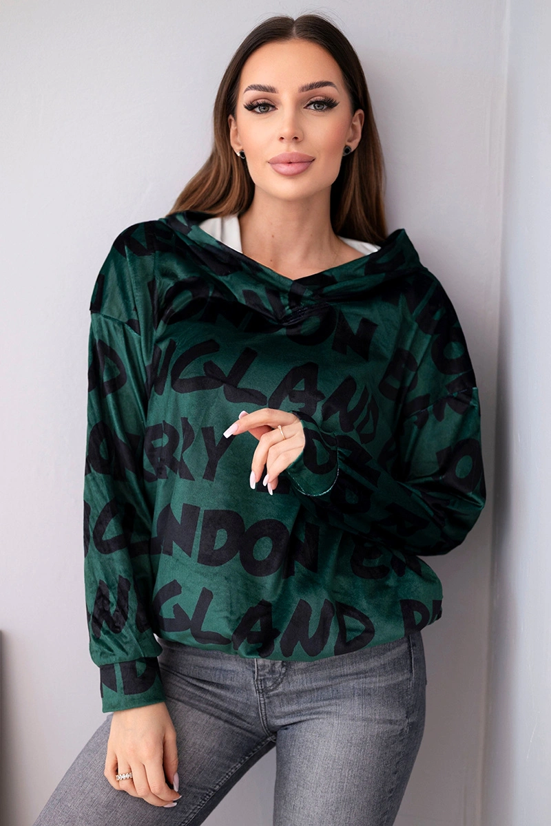 Kesi dámská oversized mikina s potiskem tmavě zelená