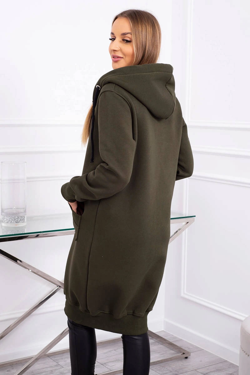 Long insulated hoodie in khaki color