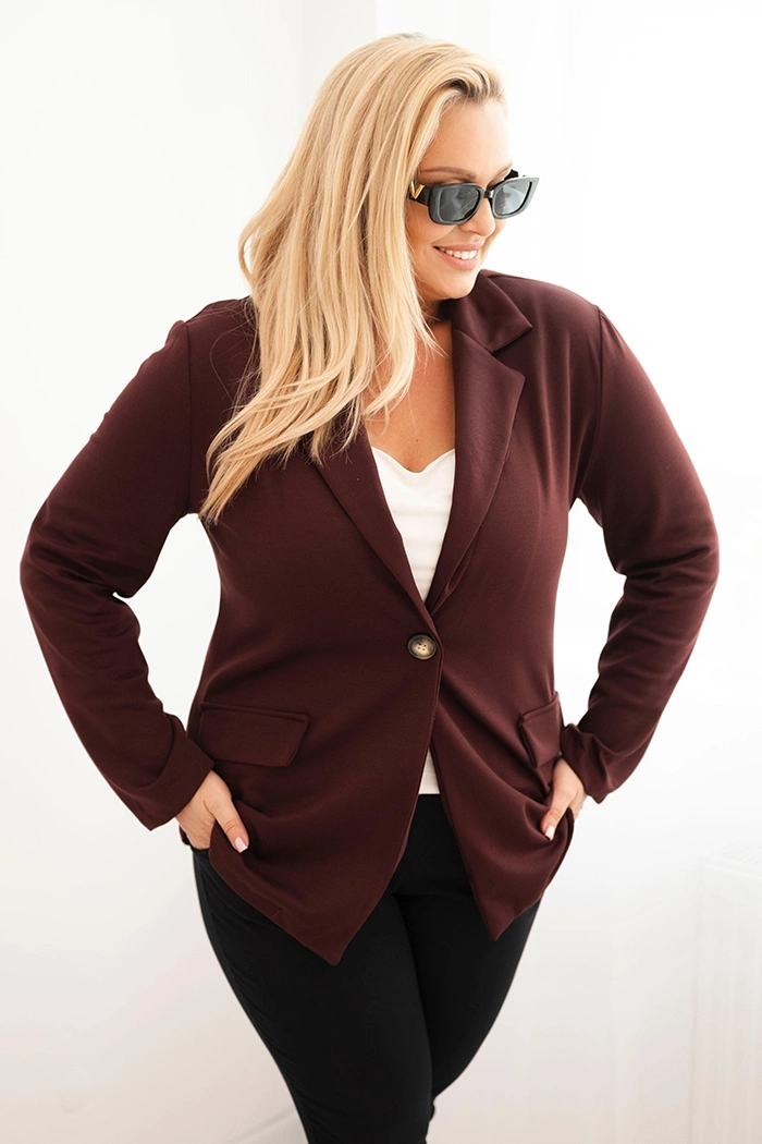 Kesi Włoski Women&#039;s Plus Size viscose blazer with long sleeves and collar burgundy