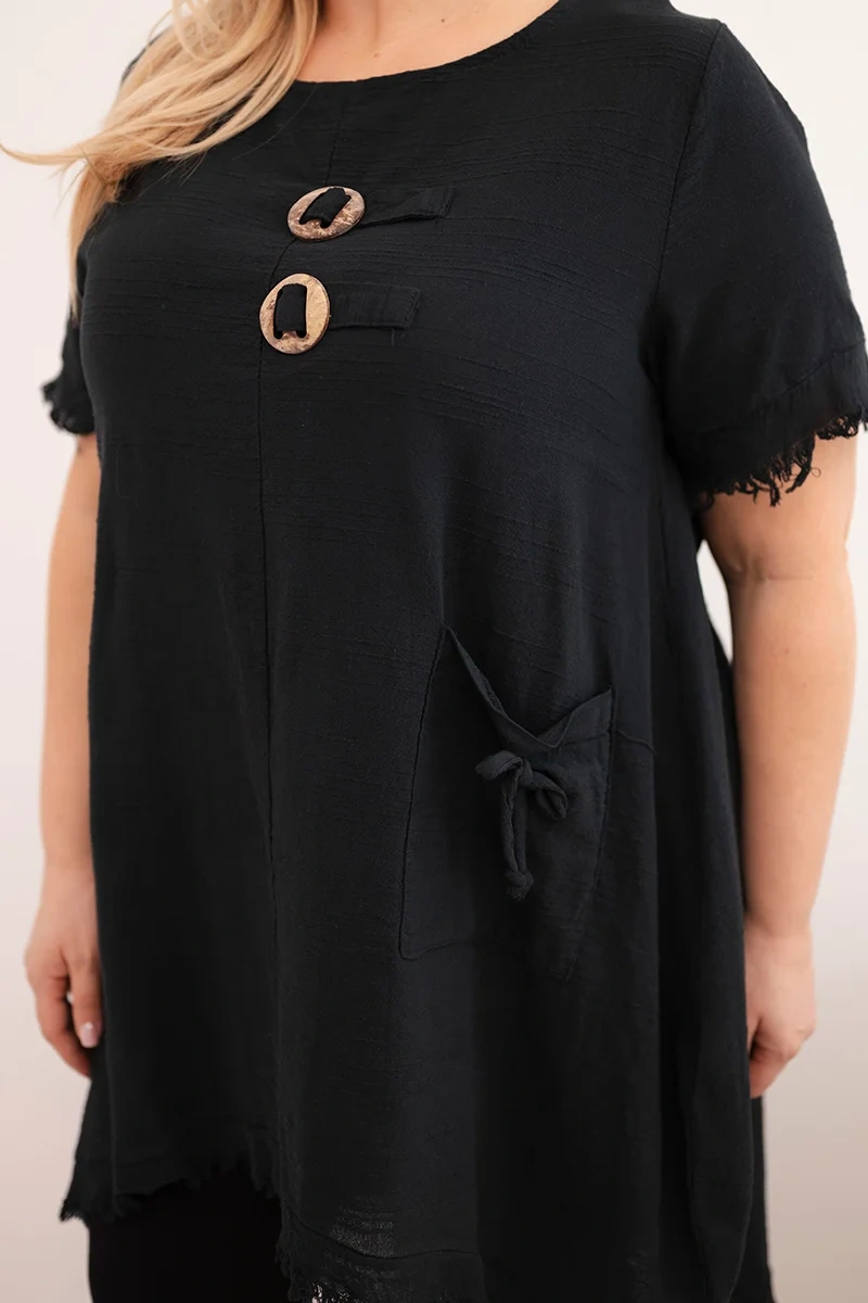 Kesi plus size šaty s vreckom čierne