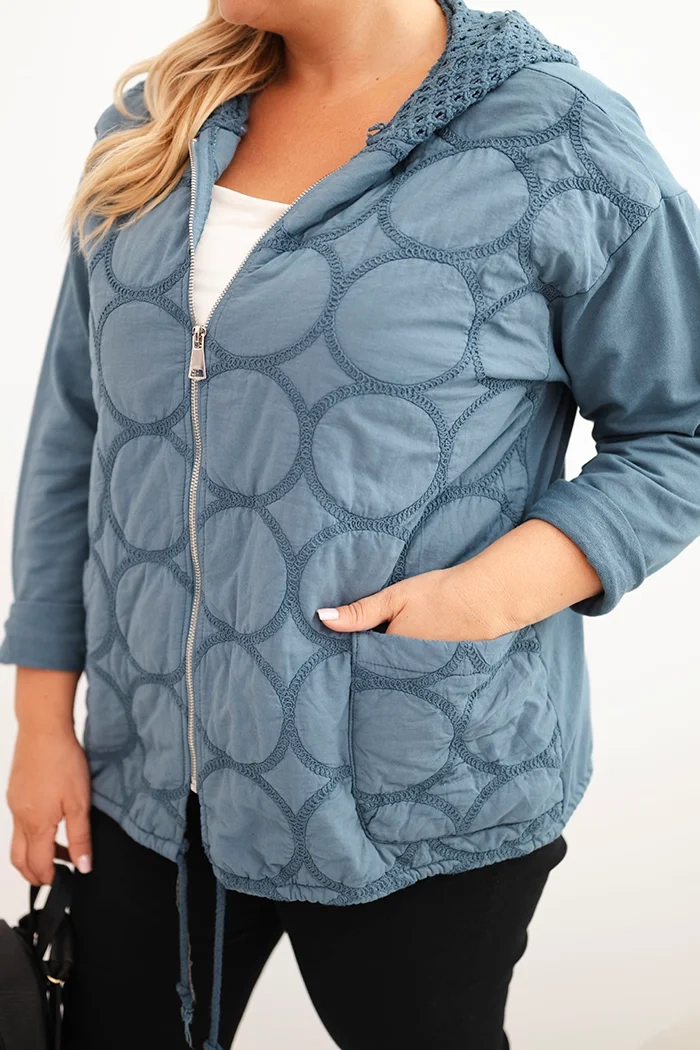 Kesi Włoski Women's Plus Size zip-up cotton sweatshirt denim color