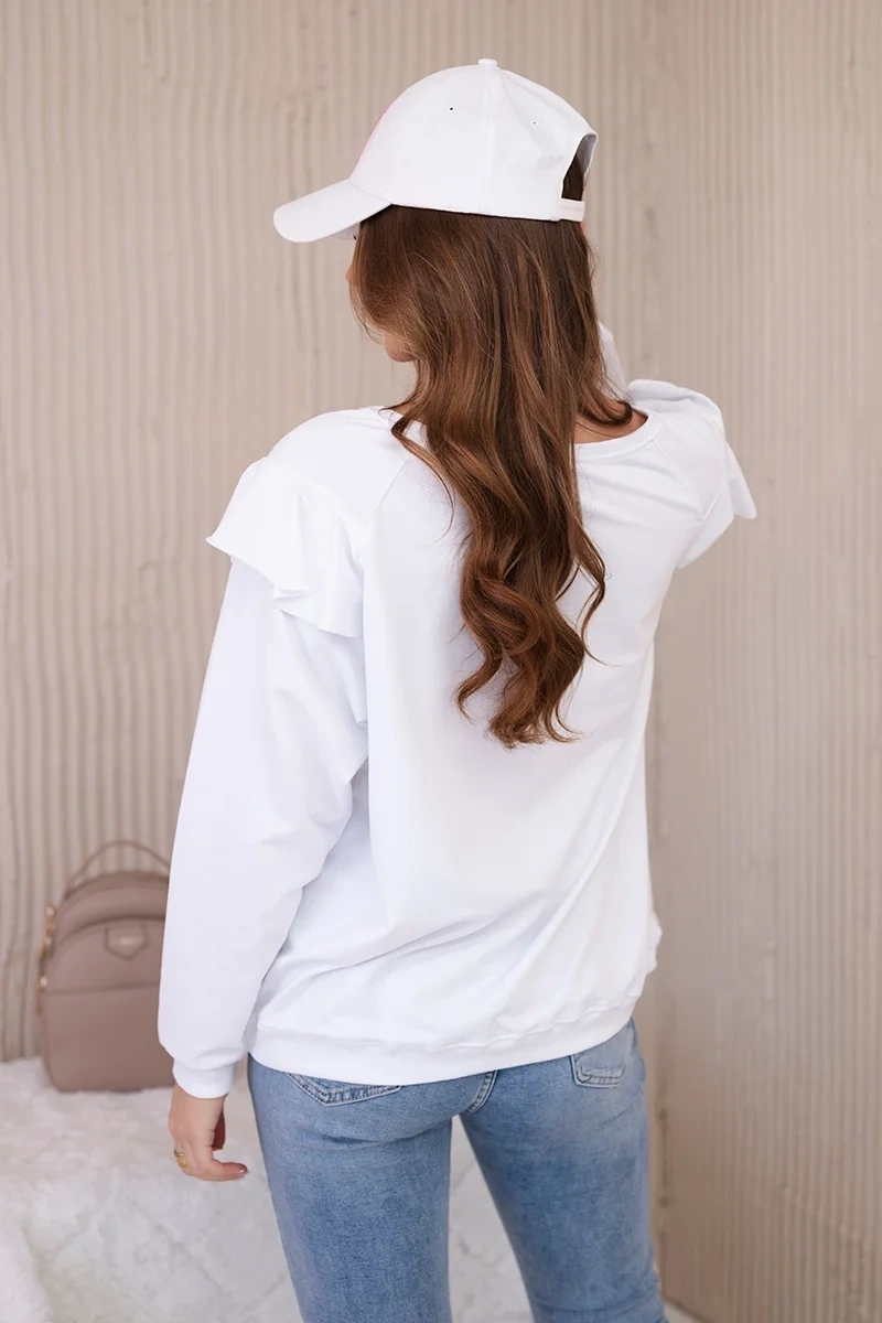 Cotton blouse with ruffles on the shoulders white