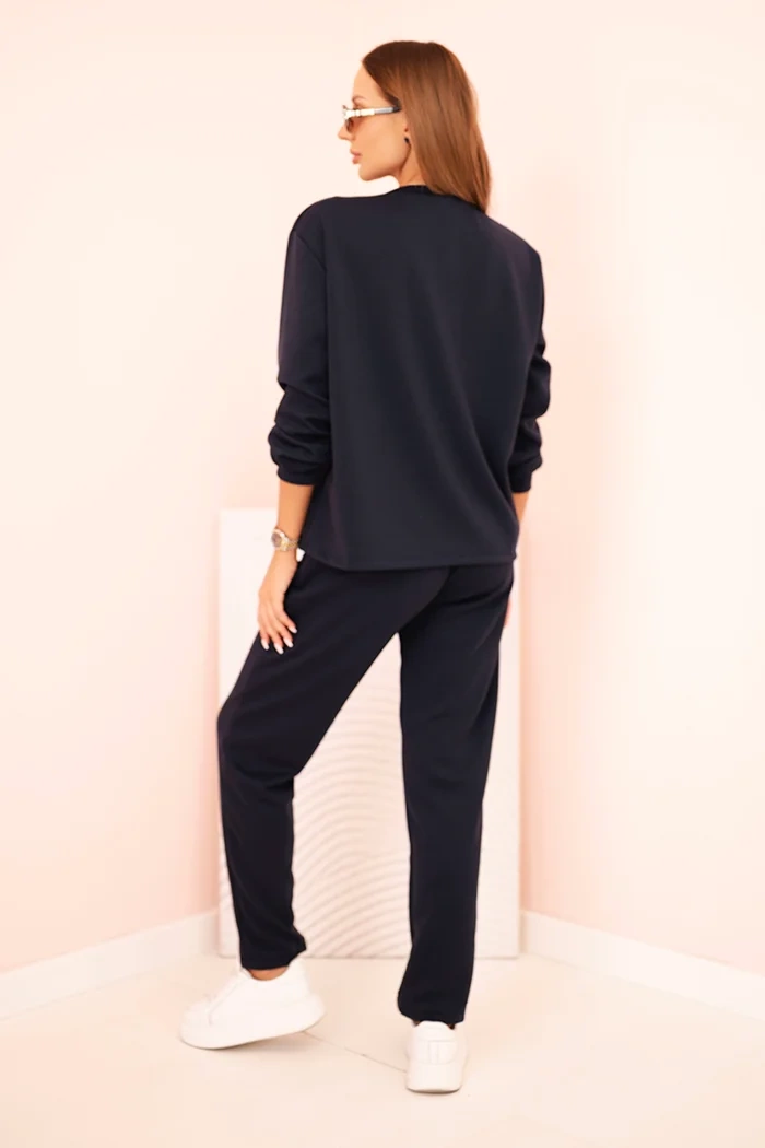 Kesi Włoski Women&#039;s set buttercream sweatshirt and pants with elastic navy blue