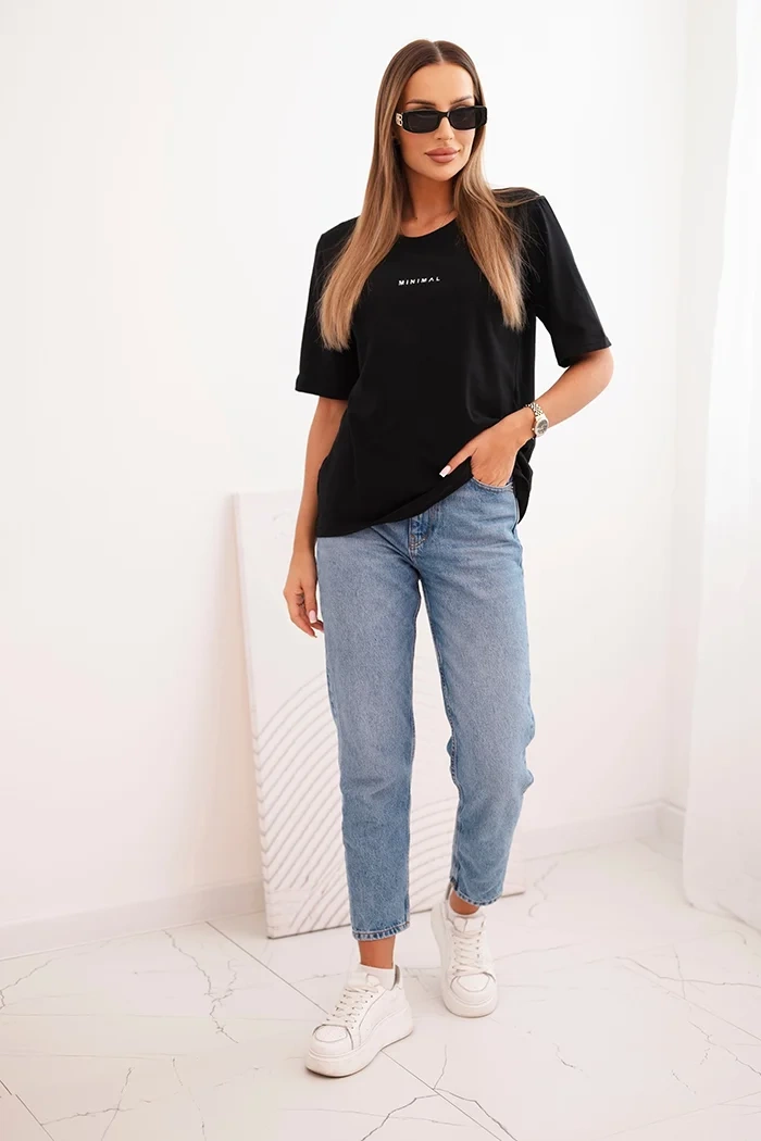 Polski Women's cotton blouse with Minimal print black