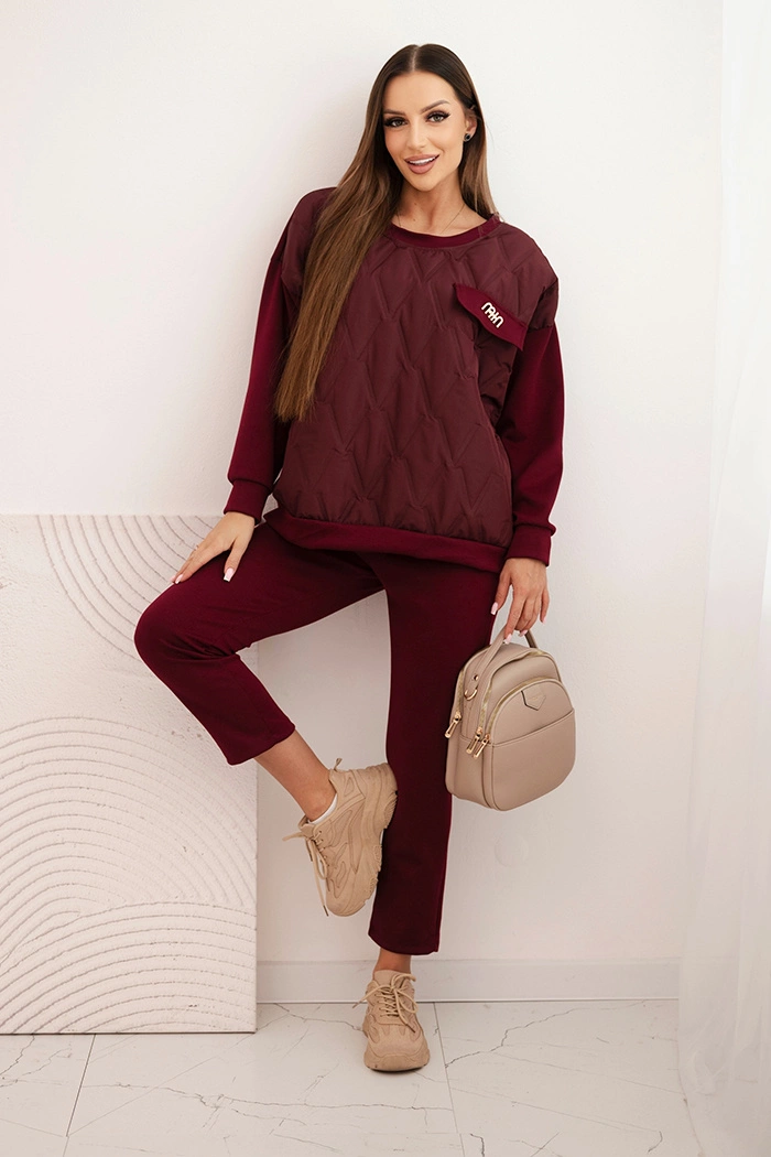 Kesi Włoski Women's tracksuit set made of viscose with a quilted sweatshirt and pants plum