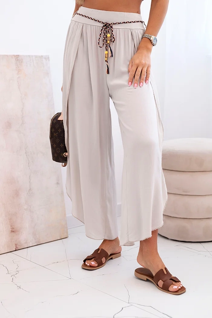 Kesi Włoski Dámske viskózové nohavice s rozparkom na nohaviciach tmavo béžová