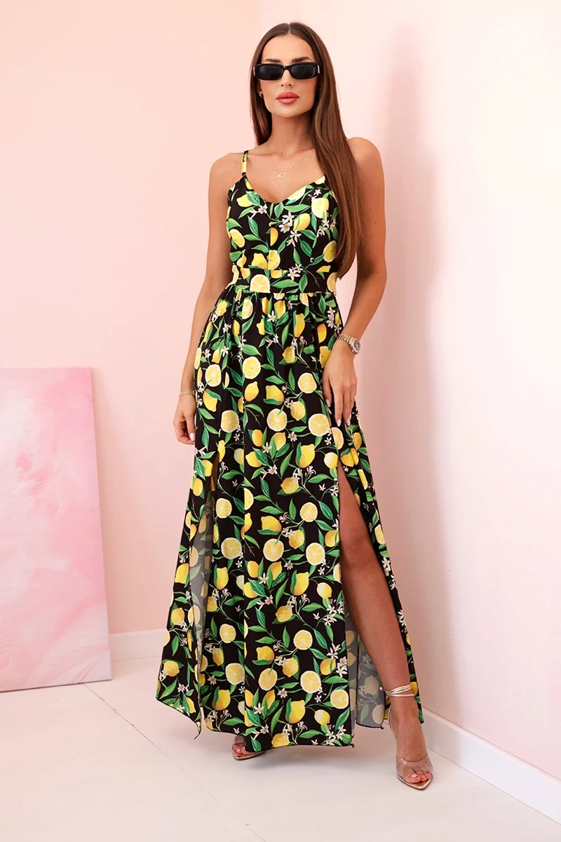Kesi Włoski Women's maxi dress with straps and print - black