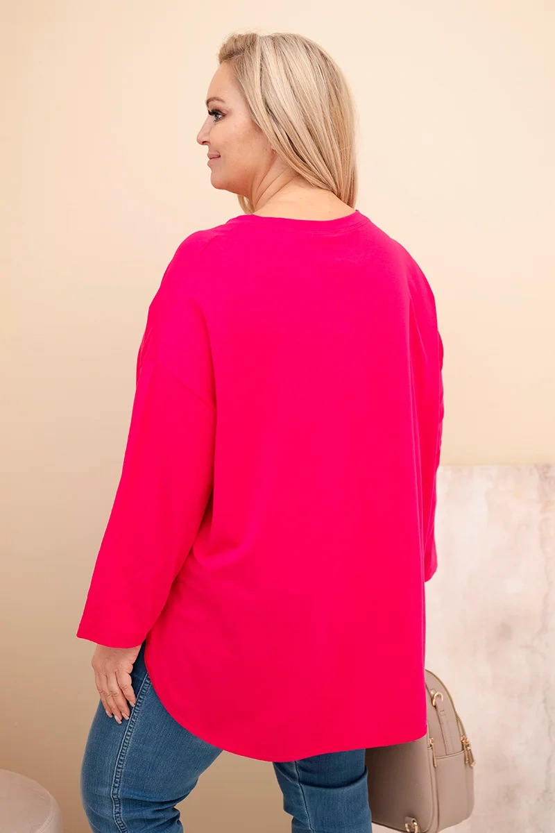 Kesi Włoski Dámska blúzka Plus Size s bavlnou, s vreckom a s podhnutým rukávom fuksia