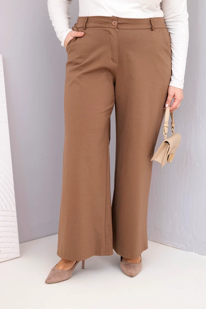 Plus size kalhoty s vysokým pasem a širokými kalhotami