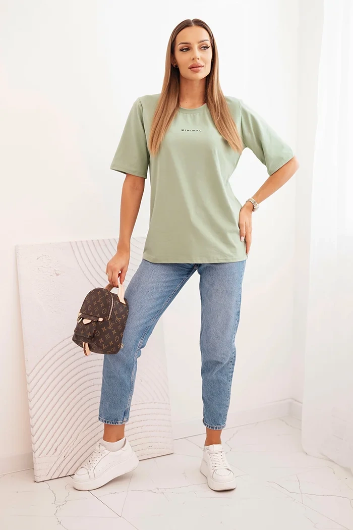 Polski Women&#039;s cotton printed blouse Minimal dark mint