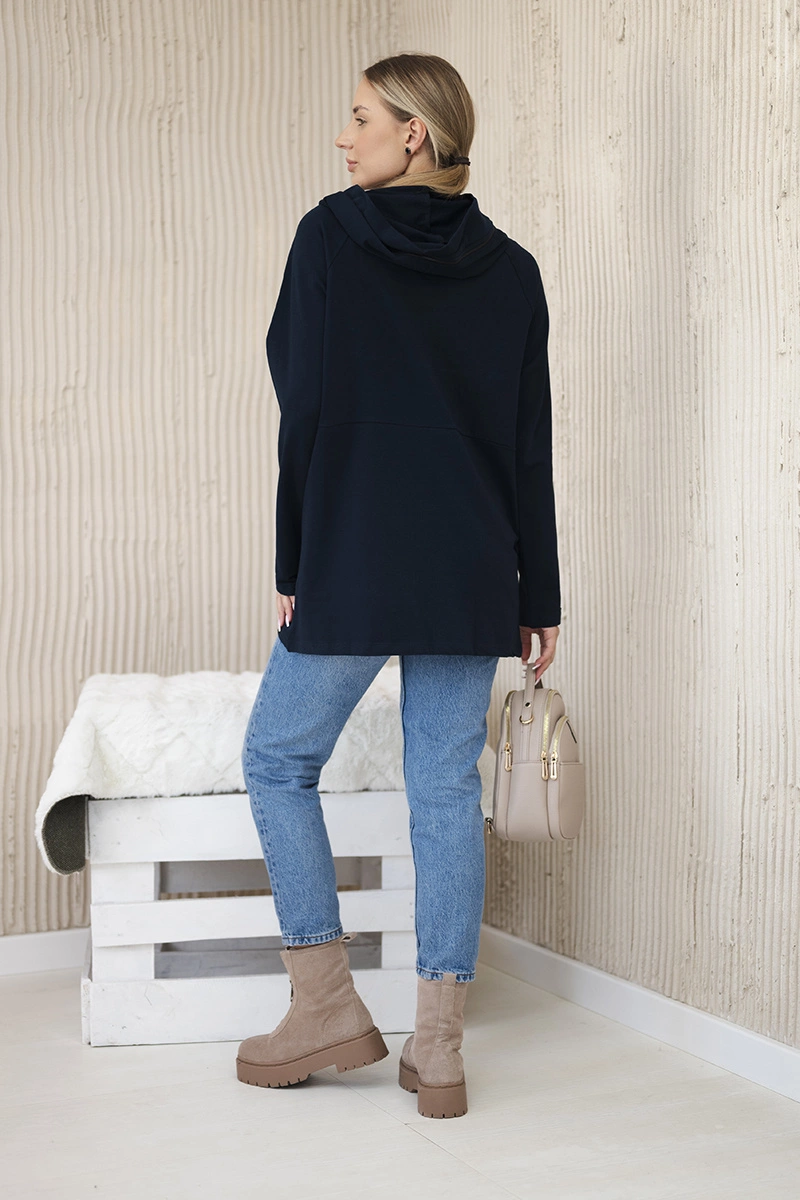 Tunic with zipper on hood Oversize dark blue