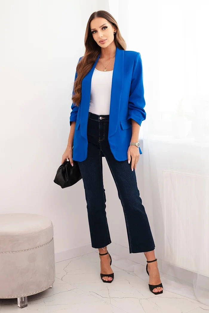 Kesi Włoski Dámska sako bez zapínania s podšívkou S/M modrá