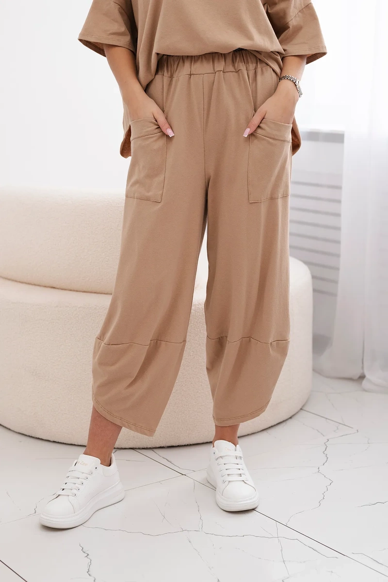 Kesi Włoski Cotton set blouse + trousers Camel