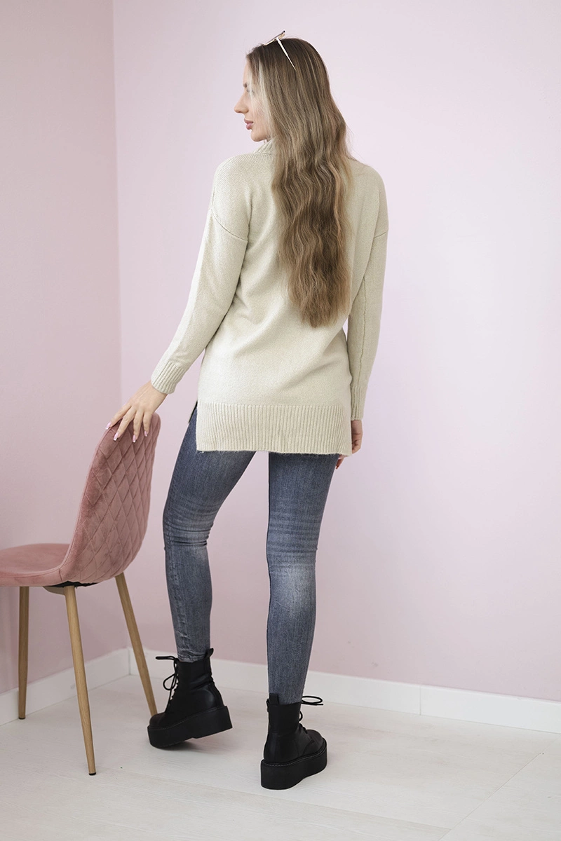 Sweater with stand-up collar beige