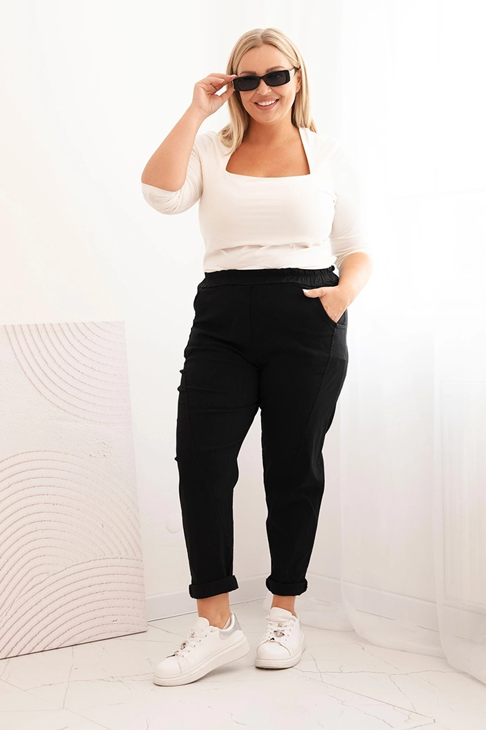 Kesi Włoski Women's Plus Size pre-washed pants with viscose and wide elastic black