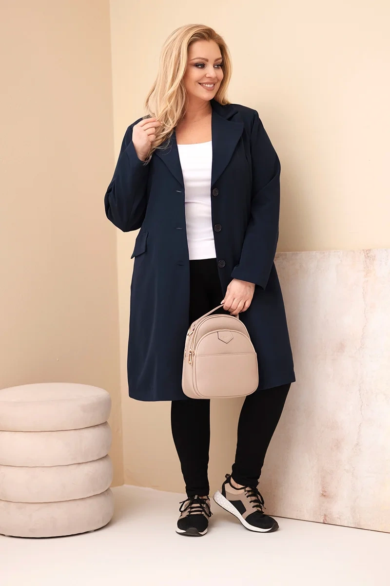 Dlhý kabát Kesi Włoski Plus Size námornícka modrá