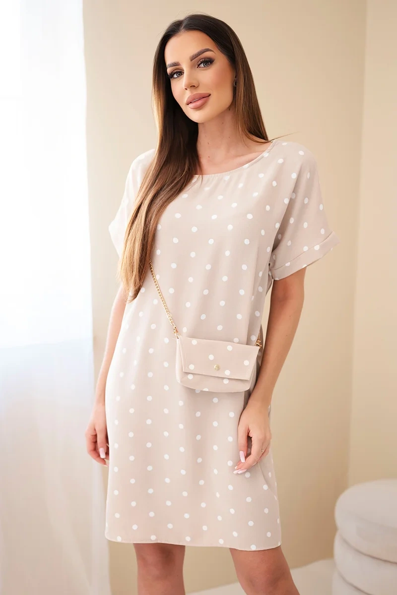 Дамска рокля на точки с чанта