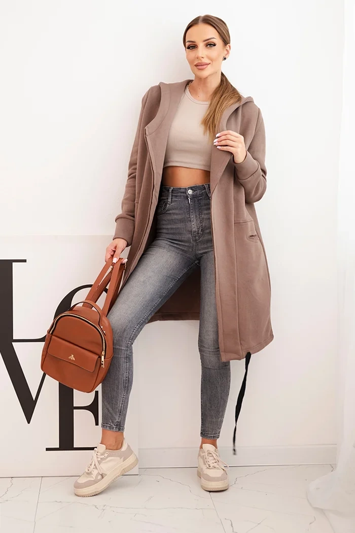 Insulated raincoat with mocha hood